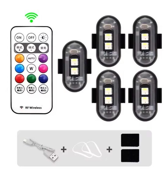 5PCS Luce stroboscopica per drone a LED senza fili per moto, auto, bici